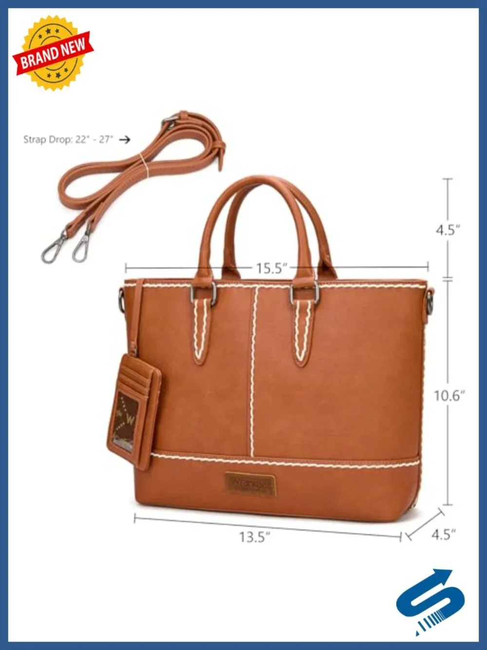 Faux Leather Tote Bag with Removable Card Holder, Top Handle Crossbody